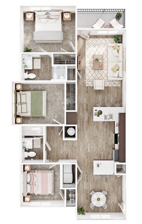Floor plan for 3 beds, 2 baths, 1158 sqft